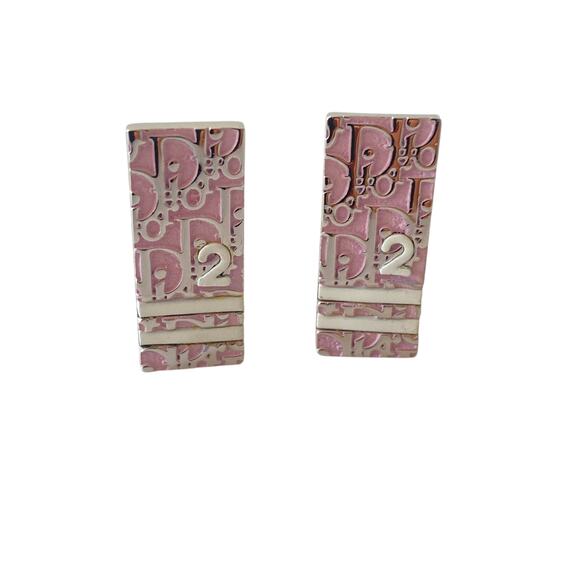 Authentic  Christian Dior Pink Enamel Logo  Clip-On Earrings - Picture 1 of 5